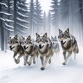 A group of wolfs running in the snow Royalty Free Stock Photo