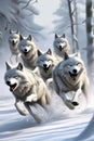 A group of wolfs running in the snow Royalty Free Stock Photo