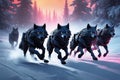 A group of wolfs running in the snow Royalty Free Stock Photo