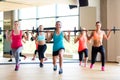 Group of women with barbells in gym