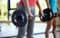 Group of women with barbells working out in gym Royalty Free Stock Photo