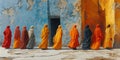 A group of women in colorful robes walking down a street, AI Royalty Free Stock Photo