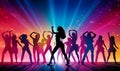 A Group Of Women Dancing, Zumba with pink blue and red gradient background Royalty Free Stock Photo