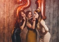 Group of women with fireworks at party having fun. Royalty Free Stock Photo