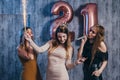 Group of women with fireworks at party having fun. Royalty Free Stock Photo