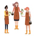 Group of women gardeners smiling avatar character