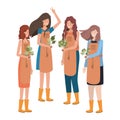 Group of women gardeners smiling avatar character