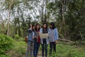 Group women of good-natured young women in nature