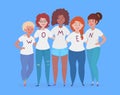 Group of women are hugging. Female team together. Vector illustration in a flat style. Royalty Free Stock Photo