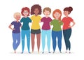 Group of women are hugging. Female together. Friendship vector illustration. Royalty Free Stock Photo