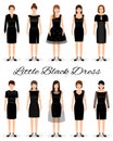 Group of women in little black dresses. Set of cocktail dresses on a models.