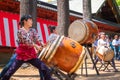 Group of women perform Japanese Taiko drum in Bunkyo Azalea Festival at Nezu Shrine