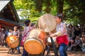 Group of women perform Japanese Taiko drum in Bunkyo Azalea Festival at Nezu Shrine