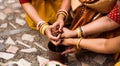 Group of women are performing Indian Bengali wedding rituals Royalty Free Stock Photo