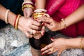 Group of women are performing Indian Bengali wedding rituals Royalty Free Stock Photo