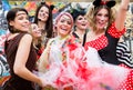 Group of women in sexy costumes at carnival party Royalty Free Stock Photo