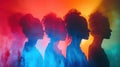 A group of women are silhouetted against a colorful background, AI Royalty Free Stock Photo