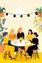 A group of women sitting around a table with drinks. Generative AI image.