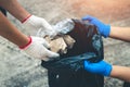 Group women volunteer help garbage collection charity.