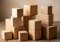 A group of wooden blocks is arranged in a stack on a wooden Royalty Free Stock Photo