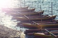 Group of wooden boats at lake Bali ,Indonesia. Filter:Vintage effected. Royalty Free Stock Photo