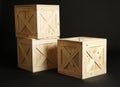 Group of wooden crates on black