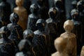 Group of Wooden Figures Standing in Formation. Generative AI.
