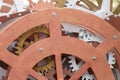 Group of wooden gear and cogs, concept of working gear mechanism, close-up view Royalty Free Stock Photo