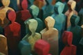 Group of Wooden People Standing Together. Generative AI.