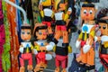 Group of wooden Pinocchio dolls