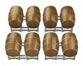 Group wooden wine barrels top view