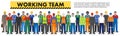 Group of worker, builder and engineer standing together in row in white background in flat style. Working team and teamwork concep