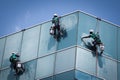 Group of workers cleaning windows service on high rise building Royalty Free Stock Photo