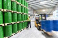 Group of workers with forklift in the logistics industry working Royalty Free Stock Photo