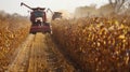 A group of workers harvests mature biofuel crops using specialized equipment to efficiently collect the valuable