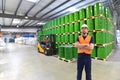 group of workers in the logistics industry work in a warehouse with chemicals Royalty Free Stock Photo