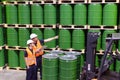 Group of workers in the logistics industry work in a warehouse w Royalty Free Stock Photo