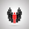 Group of workers silhouette with leader, simple black icon with shadow on gray Royalty Free Stock Photo