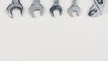 Group of wrenches heads. Wrenches in several different sizes on white background Royalty Free Stock Photo