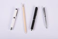 Group of writing instrument, pen, pencil, fountain pen, ballpoint pen Royalty Free Stock Photo