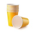Group of yellow disposable paper cups