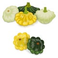 Group of Yellow, green and white Patty Pan squash