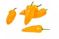 Group of yellow hot jalape o peppers isolated on a white background