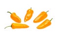 Group of yellow hot jalape o peppers isolated on a white background