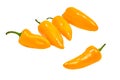 Group of yellow hot jalape o peppers isolated on a white background