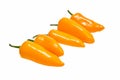 Group of yellow hot jalape o peppers isolated on a white background