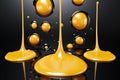 A group of yellow liquid pouring down a black surface, AI