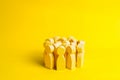 Group of yellow people on a yellow background. Crowd, meeting, social activity. Society. Inert society. Herd instinct, management