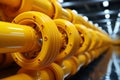 Group of yellow pipes. Natural gas treatment plant in bright sunny summer day Royalty Free Stock Photo