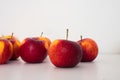 Group of yellow red apples. Organic fresh fruits and image of harvest Royalty Free Stock Photo